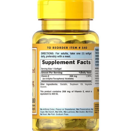 Kirkland Vitamin E 180 mg 400 IU Contents 500 Original USA Softgels