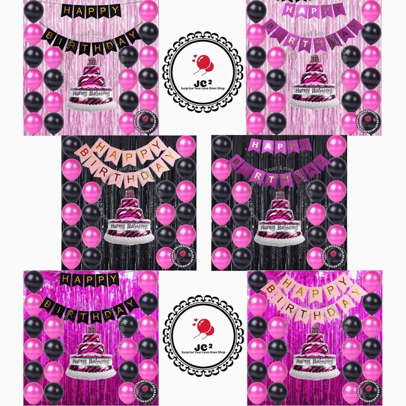 Black Pink Birthday Party Decoration Package 02 with BIG CAKE FOIL