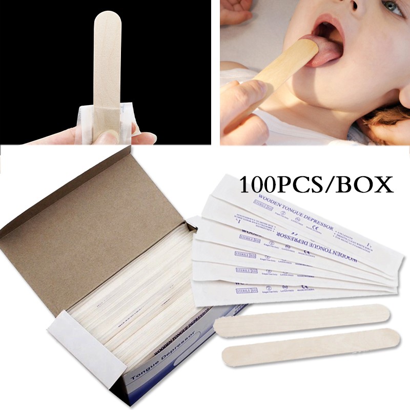 100pcs/box Tongue Depressor Sterile Tongue Depressor Wooden Wax Stick (individually packaged