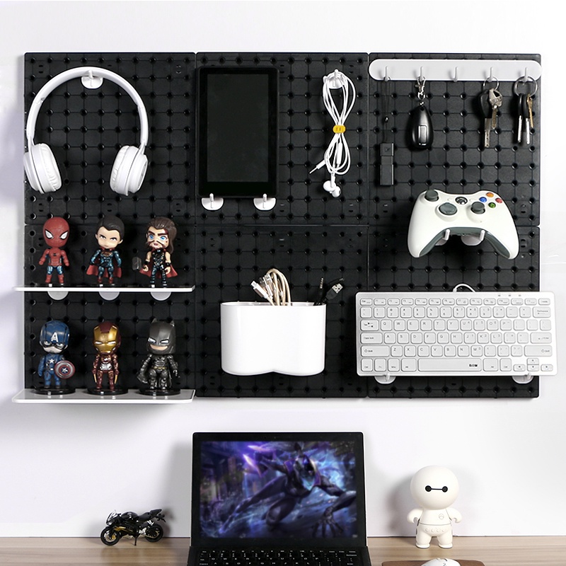 Adhesive Pegboard Wall Shelf kitchen no drill,Black Peg Board attaching