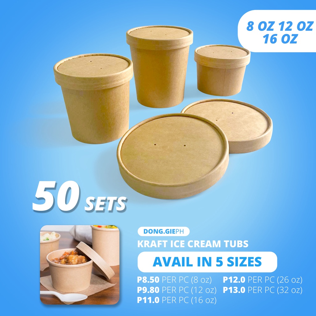 [8/12/16 OZ] Kraft Paper Tubs / Ice Cream Tubs (50 PCS) Shopee