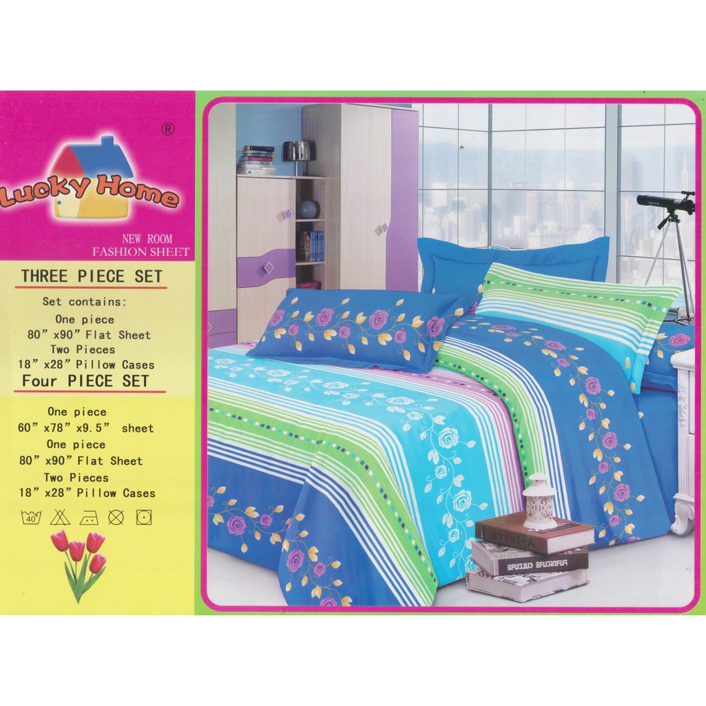 Lucky Home 4 in 1 Bed Sheet Blue Green Shopee Philippines