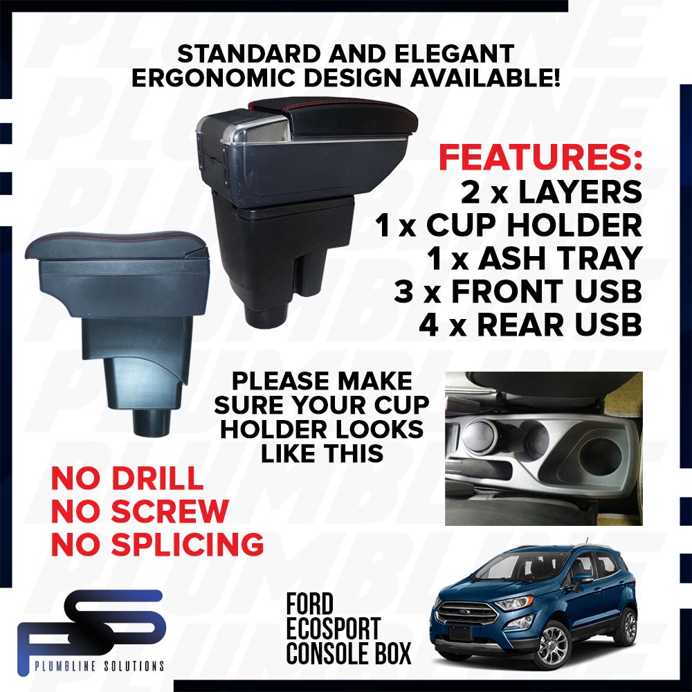 Car Armrest Ford Ecosport Accessories Console Box Arm Rest Premium Double Layer 7 USB PORTS