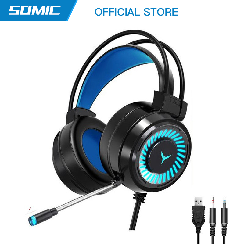 SOMIC Gaming headset with 7 Color Led breathing headphone Dual 3.5 mm Jack port headphones with