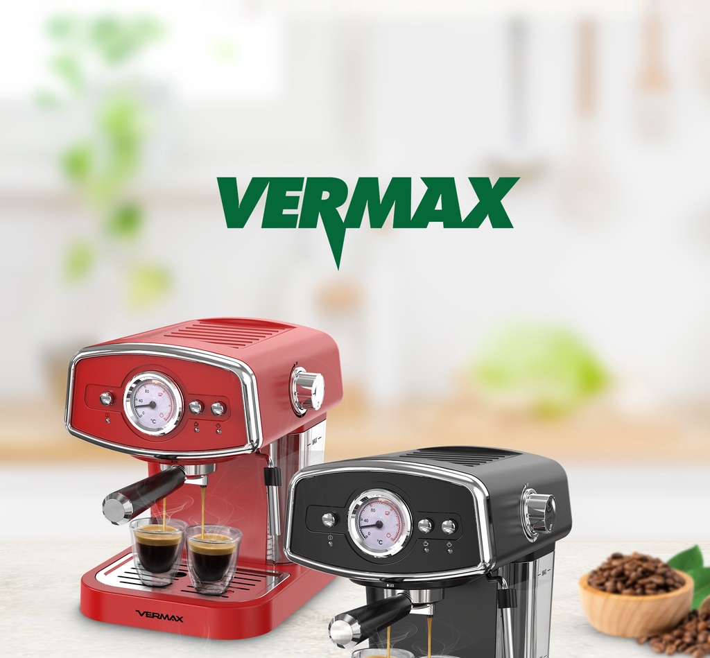 Vermax Coffee machine w/temperature display & milk frother 15 Bar Stainless Steel Espresso