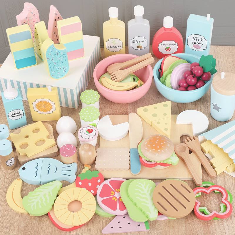 Wooden Toy Food Accessories Vegetable Fruits Snacks Breakfast Burger