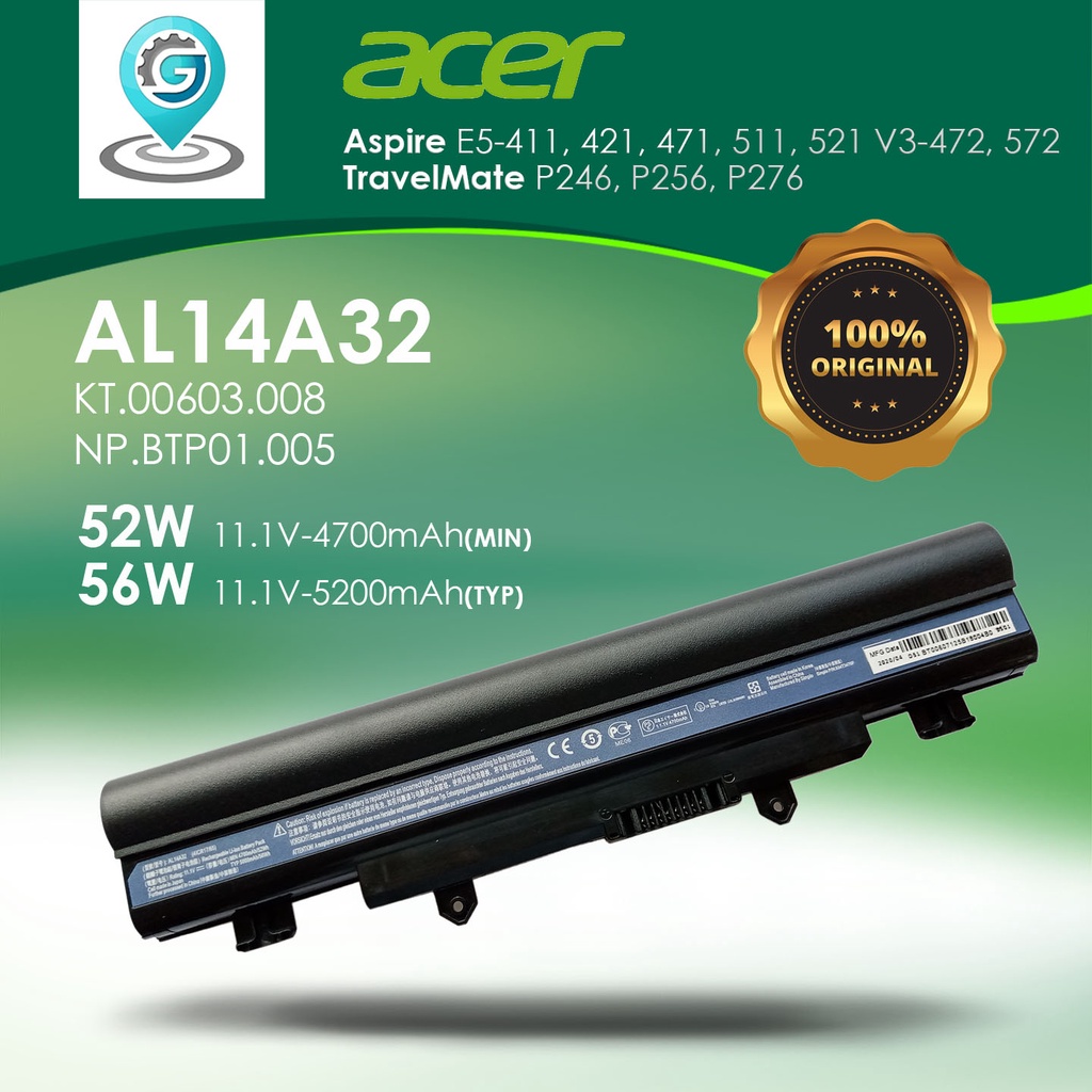 Acer Laptop Battery Al14A32 For Aspire E14, E15, E5, V3 Shopee