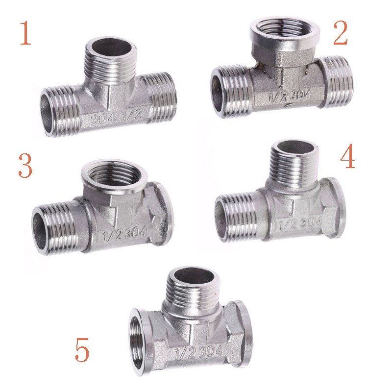 G1/2" Tee 3 Way Plumping Pipe Fittings Stainless Steel T type Threaded