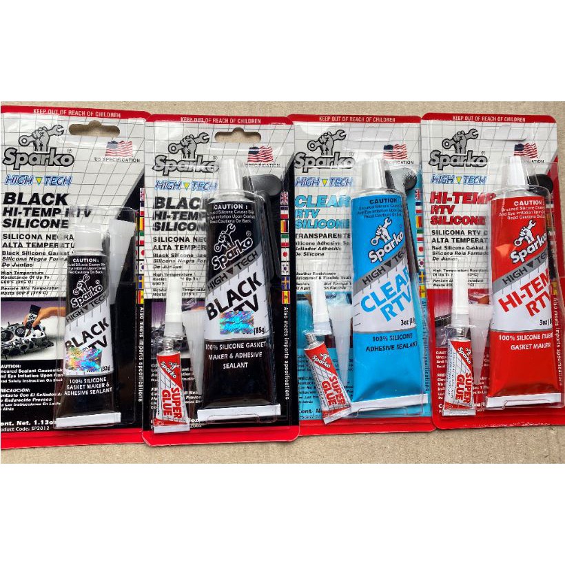 Sparko HiTemp Rubber Silicone Gasket Maker RTV BLACK RED CLEAR 32g