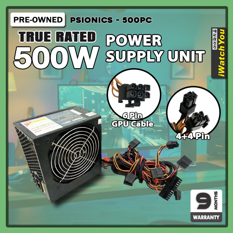 500W True Rated Power Supply Unit / Psionics500PC / with GPU cable