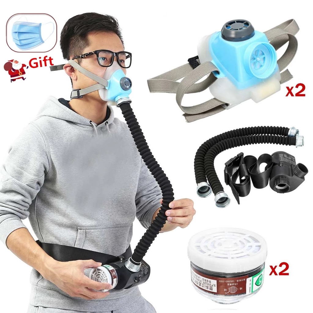 2 Pcs Electric Constant Flow Air Supplied Fed Respirator Half Face Gas