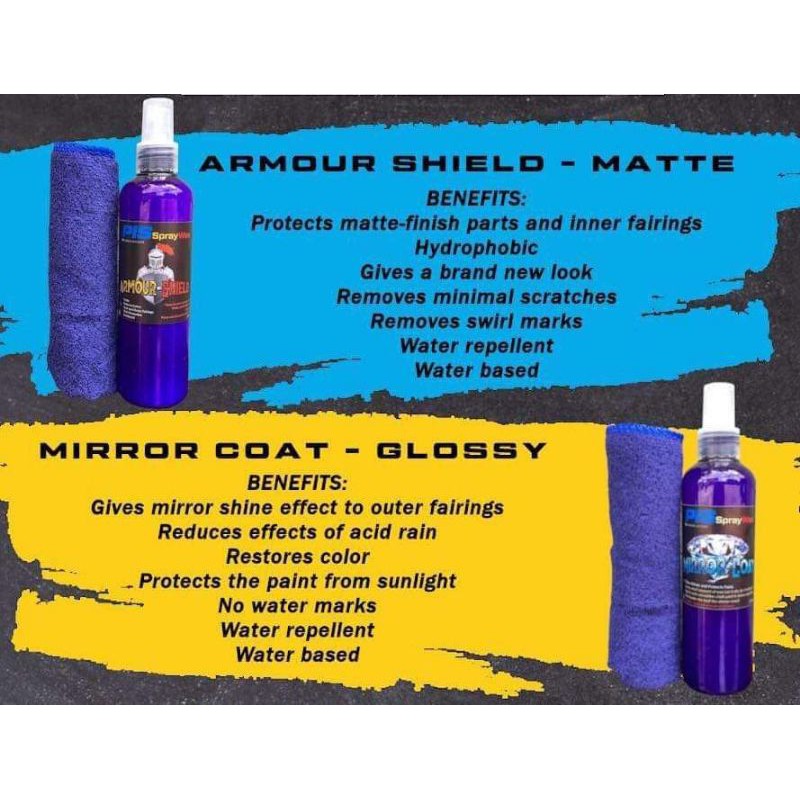 PIS SPRAY WAX (Armour shield for matte)(mirror coat for glossy
