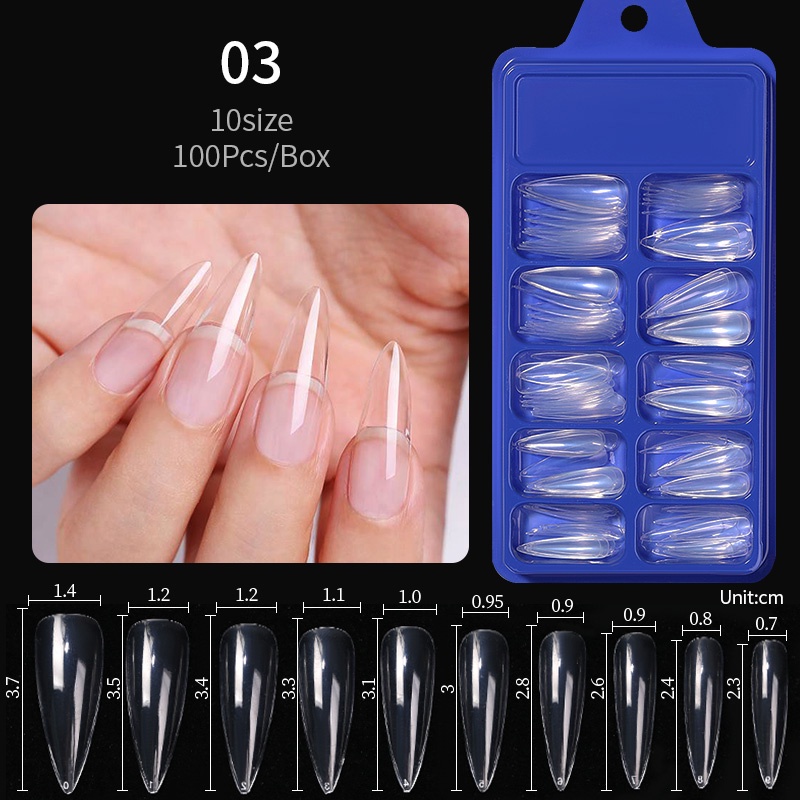 100Pcs/box Full Coverage Fake Nails Natural Clear White Quick Extension
