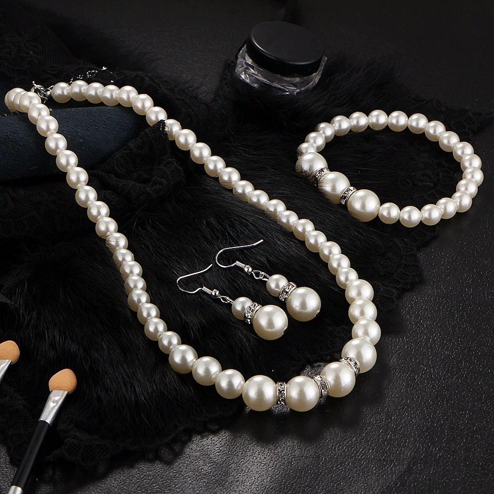 3in1 Jewelry Set Pearl Necklace Earrings Bracelet 36003 Shopee