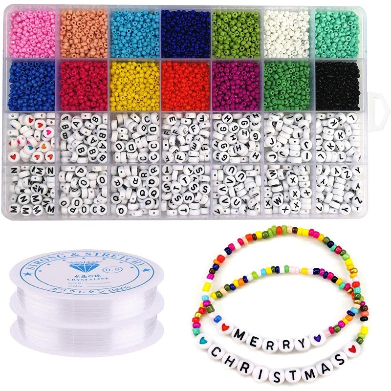 WITH LOCK Beads Kit With Elastic Line 3mm Glass Seed Beads Acrylic