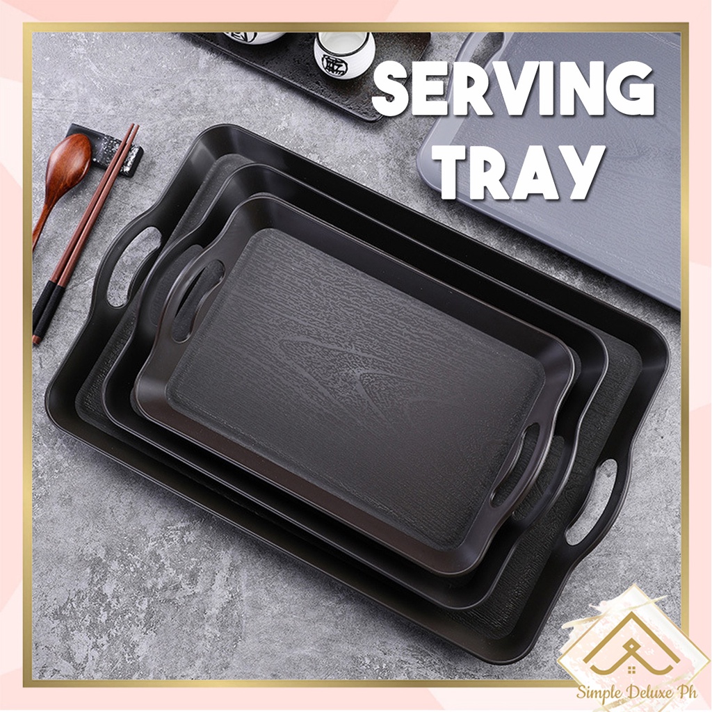 Serving Tray High Quality Plastic Serving Tray SML Black & White Wood