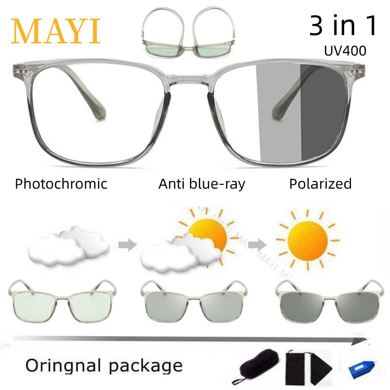 2 In 1 Photochromic Computer Anti Radiation Sunglasses UV400 Tr90