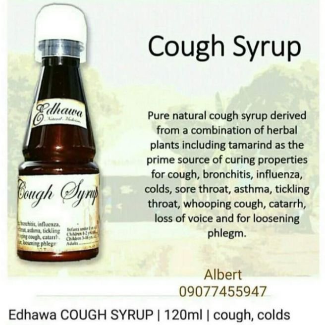Edhawa COUGH SYRUP 120ml For Cough, Bronchitis, Influenza, Colds, Soar Throat, Asthma