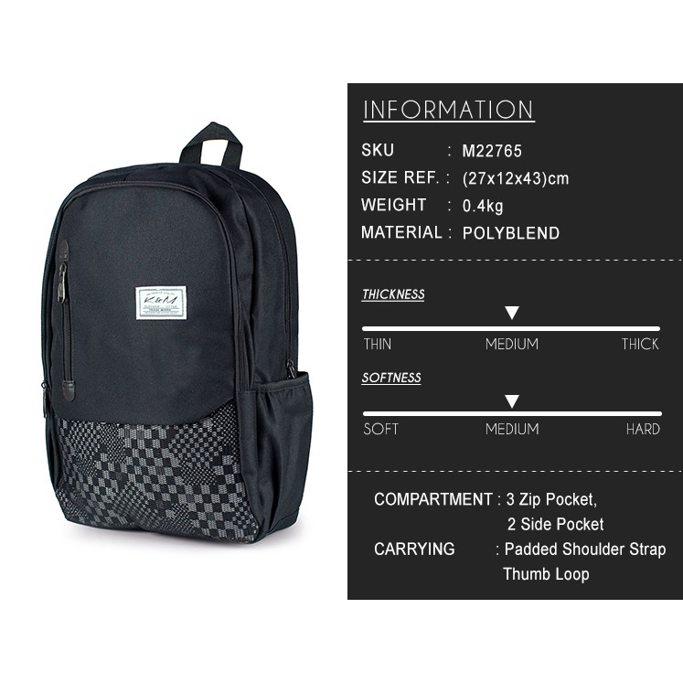 KM Checkered Backpack / Laptop Back / College School Bag [M22765] FC4H