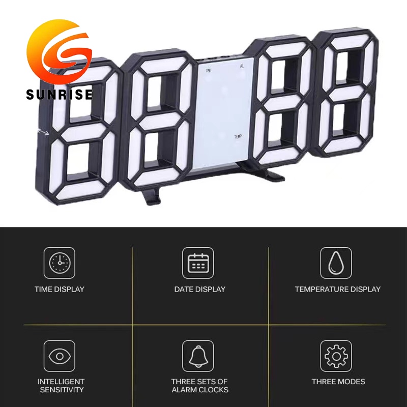 3D LED Wall clock Modern digital alarm clock display 12/24 hour display