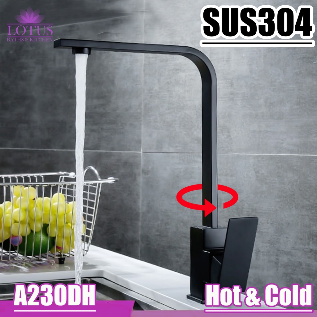 Lotus Baths A230DH Hot and Cold Kitchen Black Sink Faucet Seven Letter