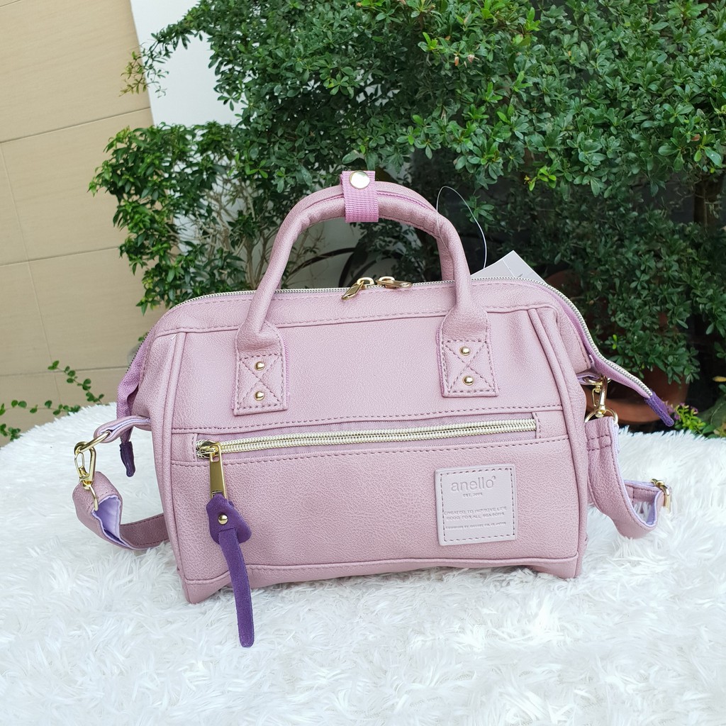 Anello Japan Made Mini Boston PU Leather 2 Way Unisex Zipped Shoulder Bag Lavender Shopee