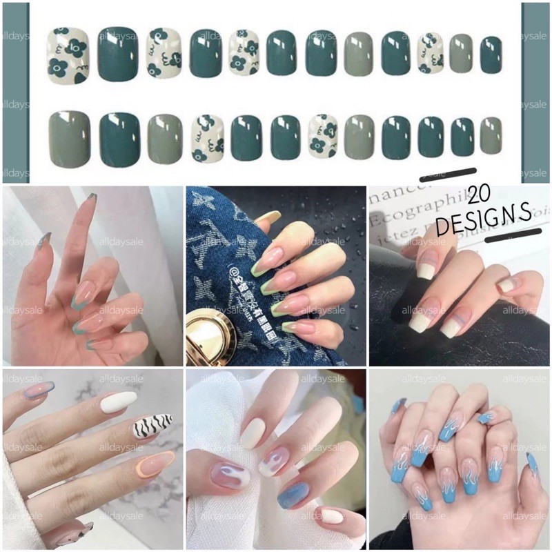 【FREE Glue+Gift】24pcs DIY Nail Art Fake Nails Set French Finger Acrylic