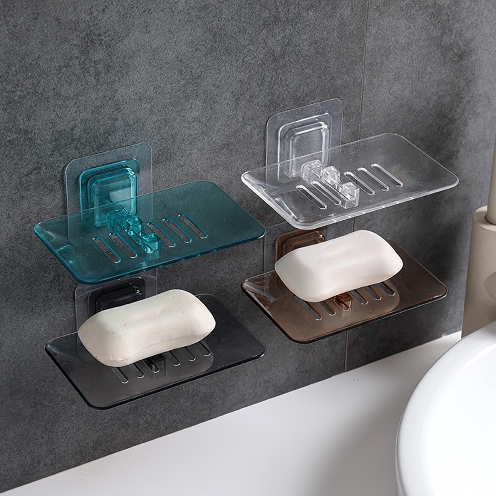 Fashion Transparent Draining Soap Box Paste Wall Mounted Soap Holder Bathroom Plastic Soap Shelf