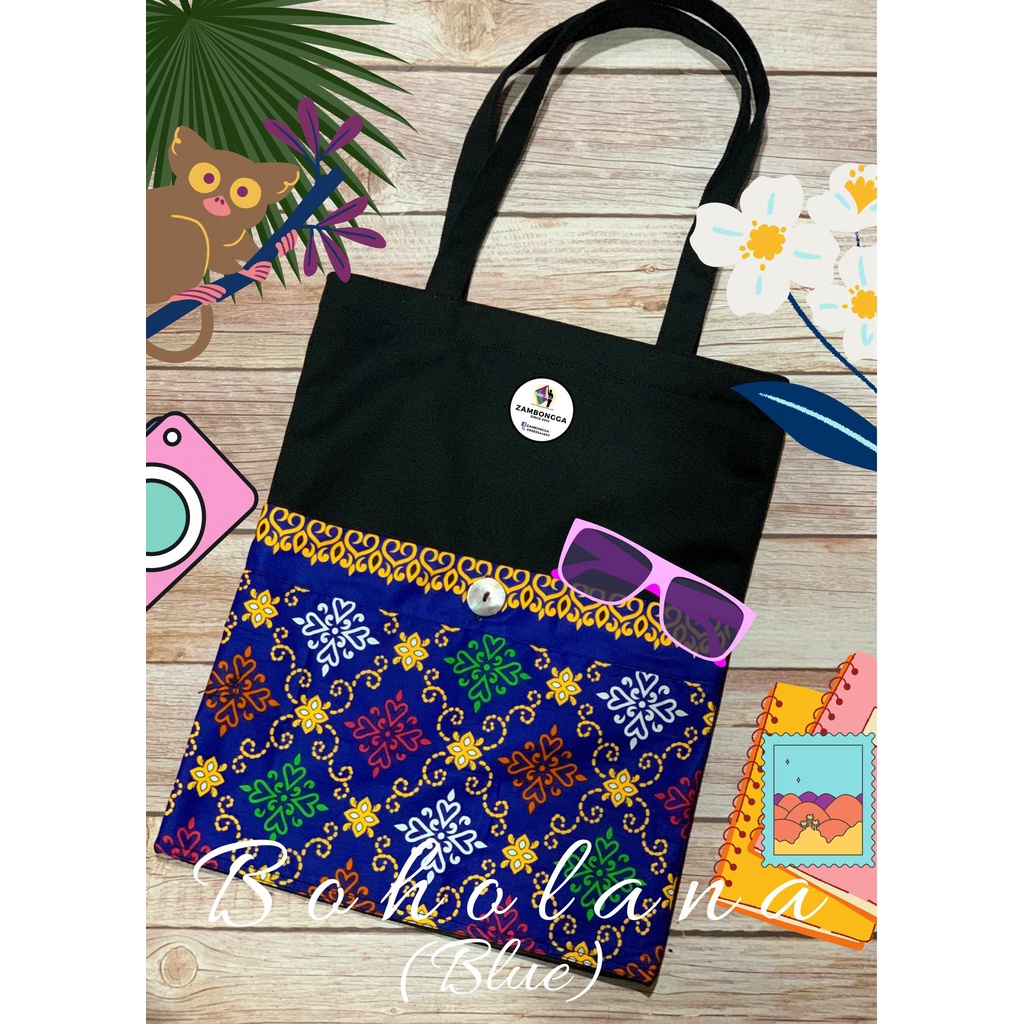 Canvas Tote Bag w/ Zipper / Katsa Tote Bag with Malong Fabric on the