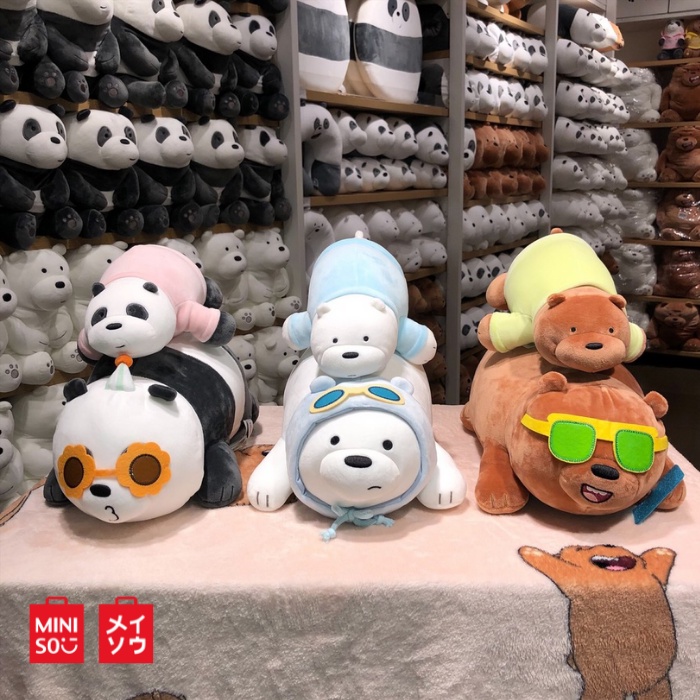 Miniso We Bare Bears Lying Plush Toy with Shirt/Shades Grizzly
