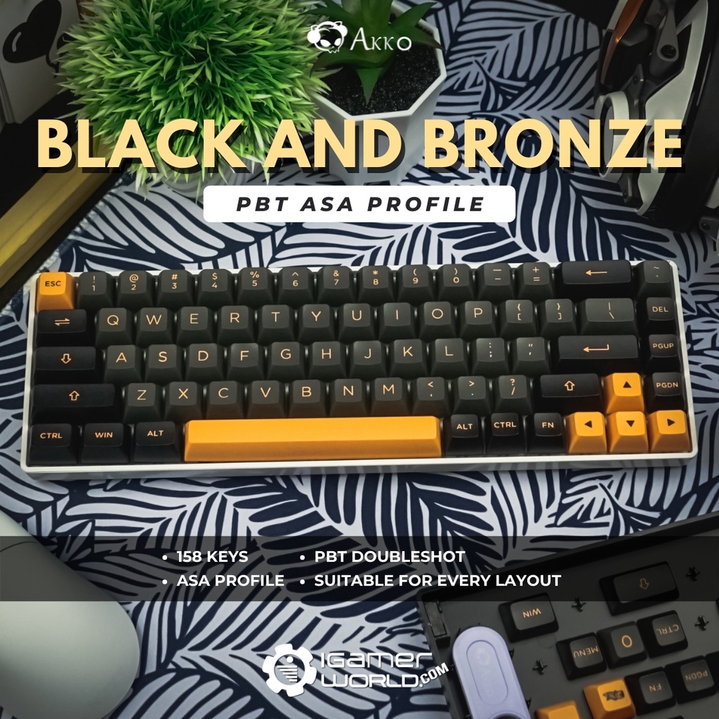 Akko Black & Bronze ASA Profile 158 Keycaps Set PBT Doubleshot Shopee