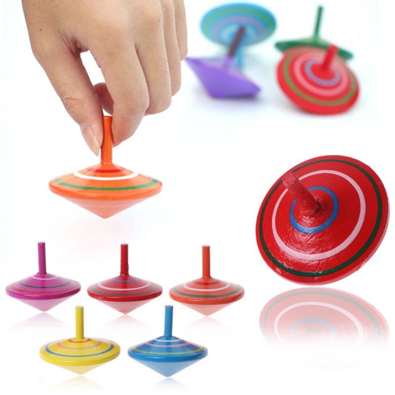 ZW PH mini Rotating Multicolour Wooden Spinning Tops Kids Toy