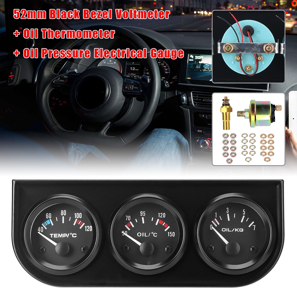 Universal 12V 2" 52mm Oil Pressure Gauge with Sensor Triple Dashboard