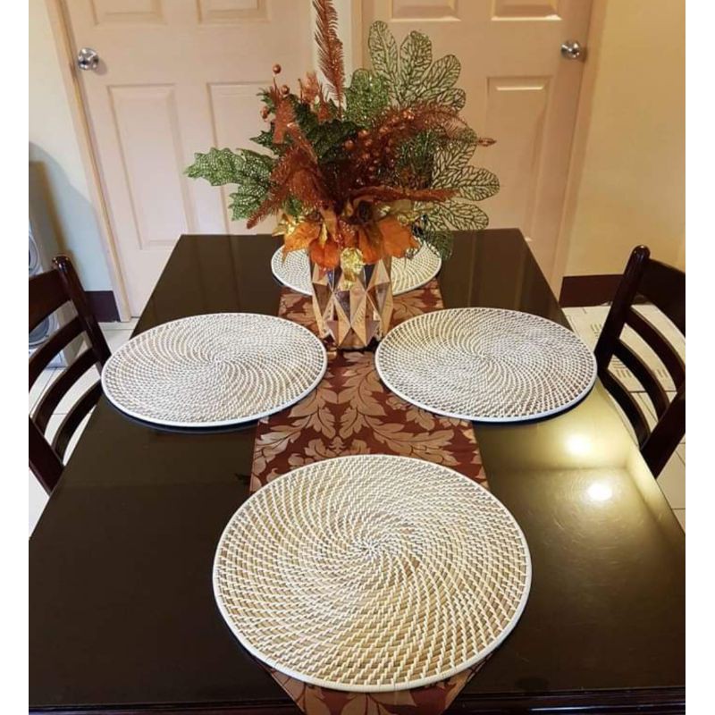 RATTAN HAND WOVEN WHITE ROUND PLACEMATS 16" Shopee Philippines