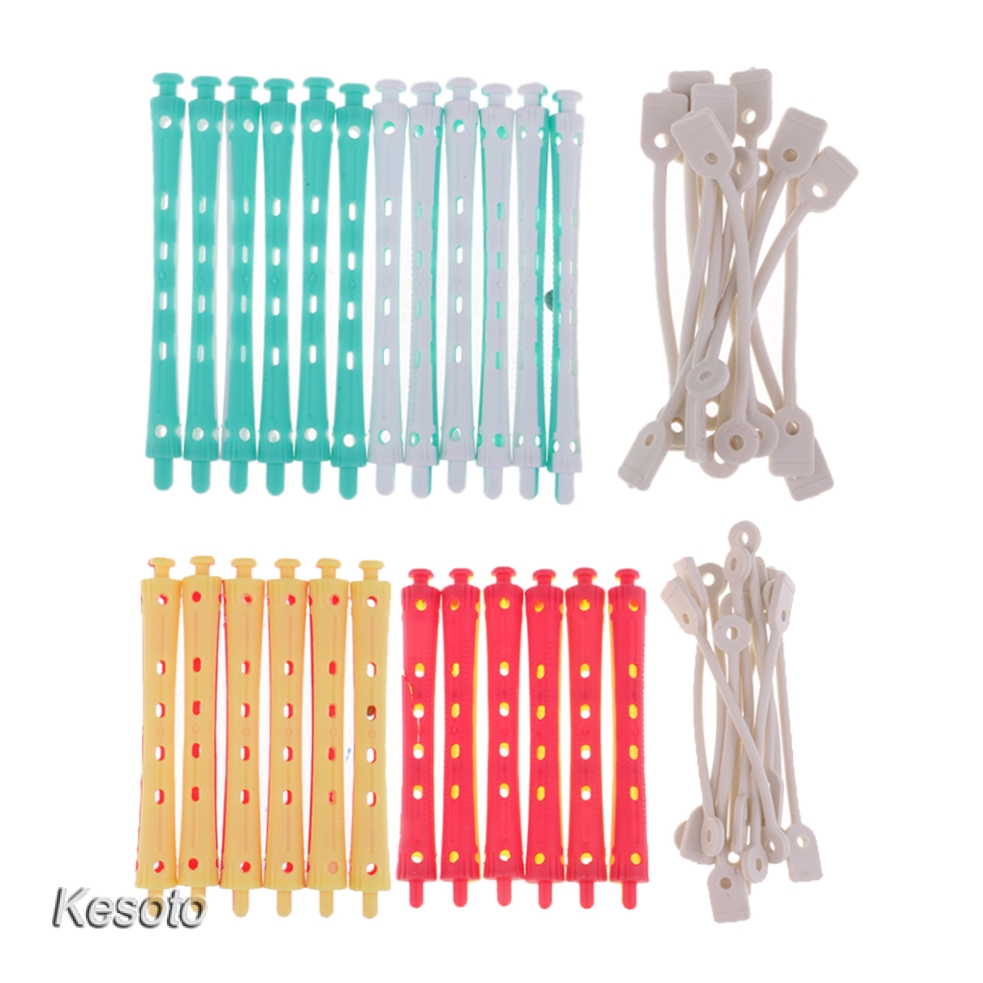 24 Pieces Salon Perm Rods Hair Roller With Rubber Band Curling