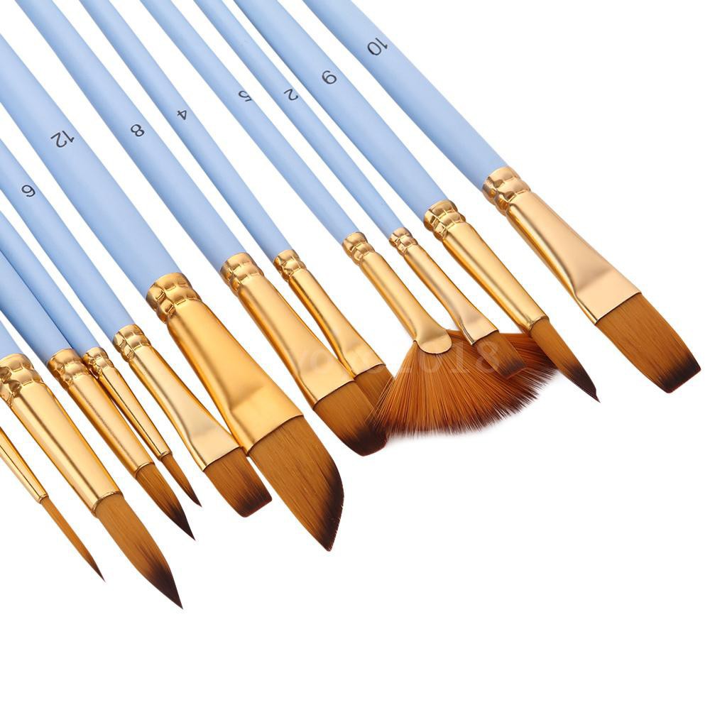 12Pcs Fine Detail Paint Brush Set Double Color Taklon Hair Paintbrushes