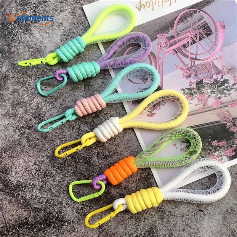 1 Piece Fluorescent Keychain Braided Mesh Strap Lanyard/ Universal Bag
