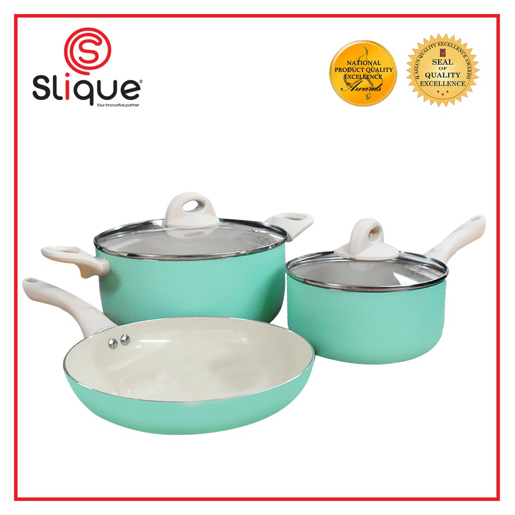 Slique Premium NonStick Ceramic Coating Induction Cookware Pan Set of
