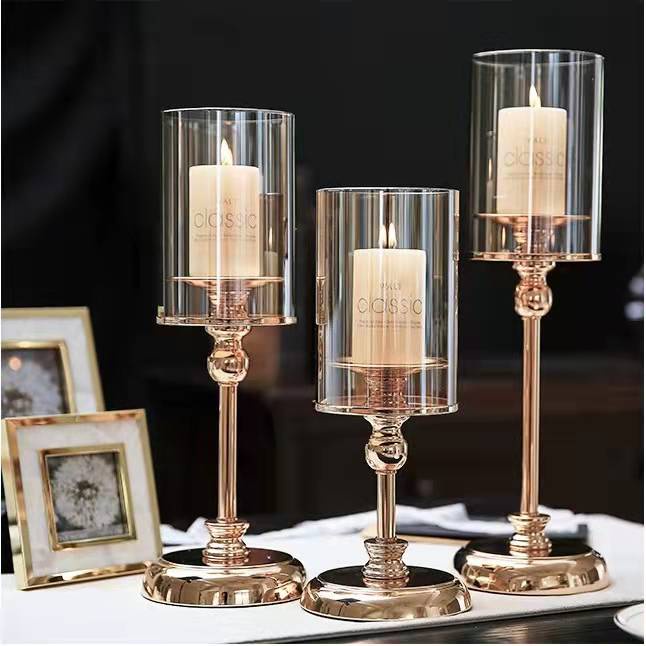 Crystal Glass Taper Candle Stand Pillar Cylinder Candle Holder for