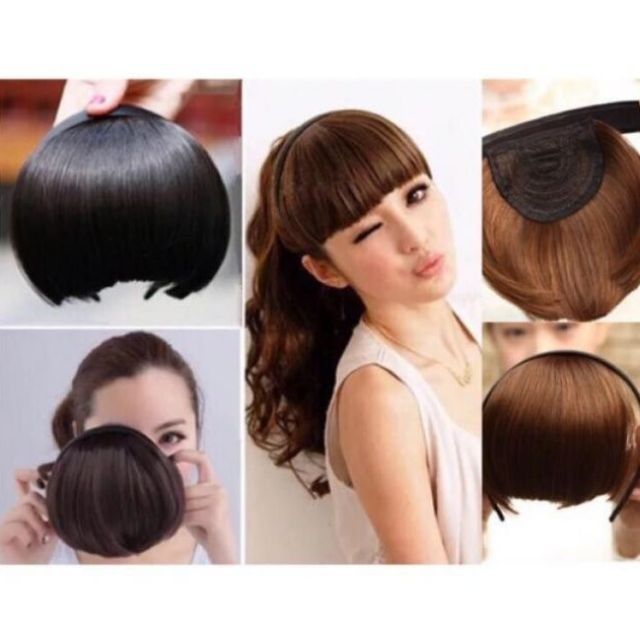 Normal temperature silk female fake bangs oblique bangs with headband