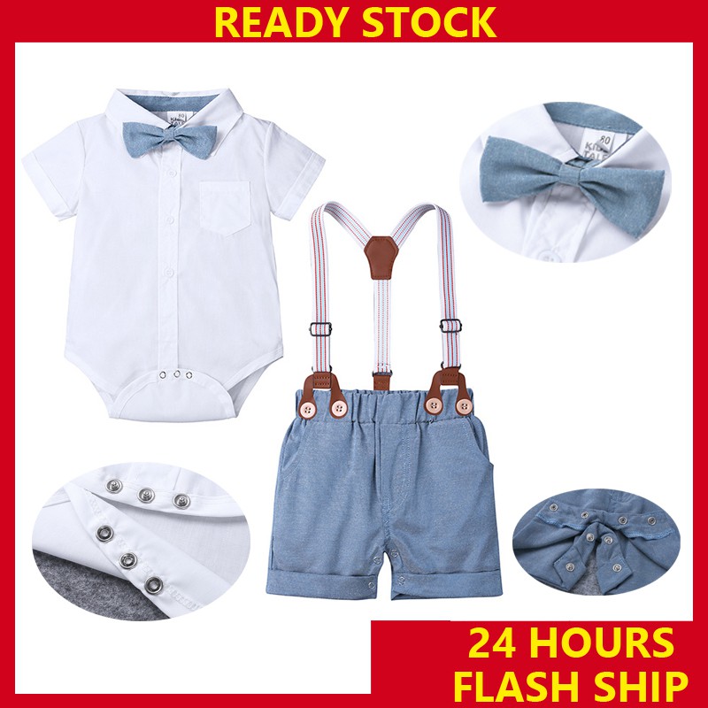 Newborn Baby Boy Gentleman baptismal Clothes christening bowtie Shirt