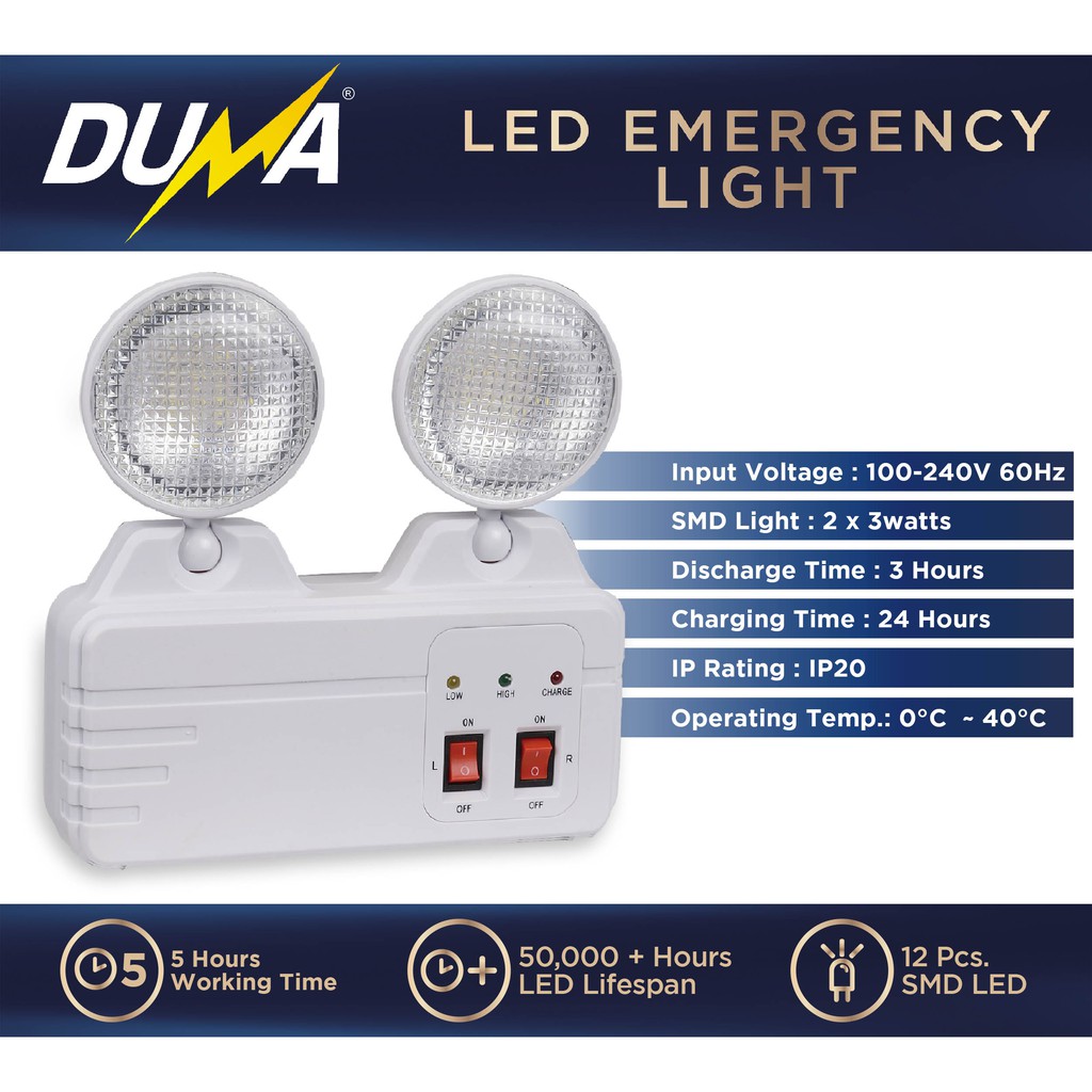 TWIN HEAD MINI LED RECHARGEABLE EMERGENCY LIGHT LAMP WALL MOUNTED SMD