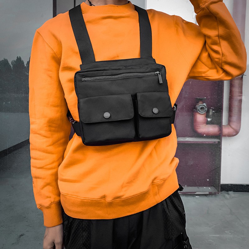 Men Chest Utility Bag MultiFunction Pocket Fashion Strap Vest HipHop