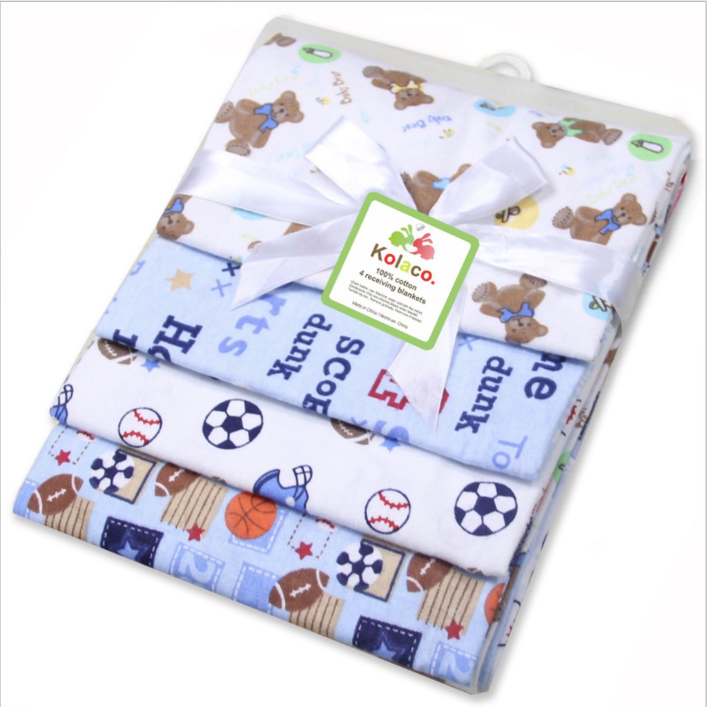 4Pcs/set Flannel Receiving Blankets Cotton Newborn Throws Baby