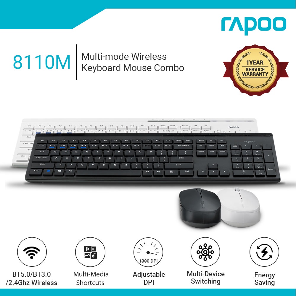 Rapoo 8110M 105Key Wireless mouse & Wireless Keyboard for laptop Combo 5.0/3.0BT 2.4GHz 1300DPI