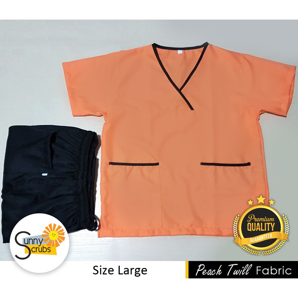 Scrub Suit, Size L, Orange Overlap, Peach Twill Fabric,Top + Pants Pair