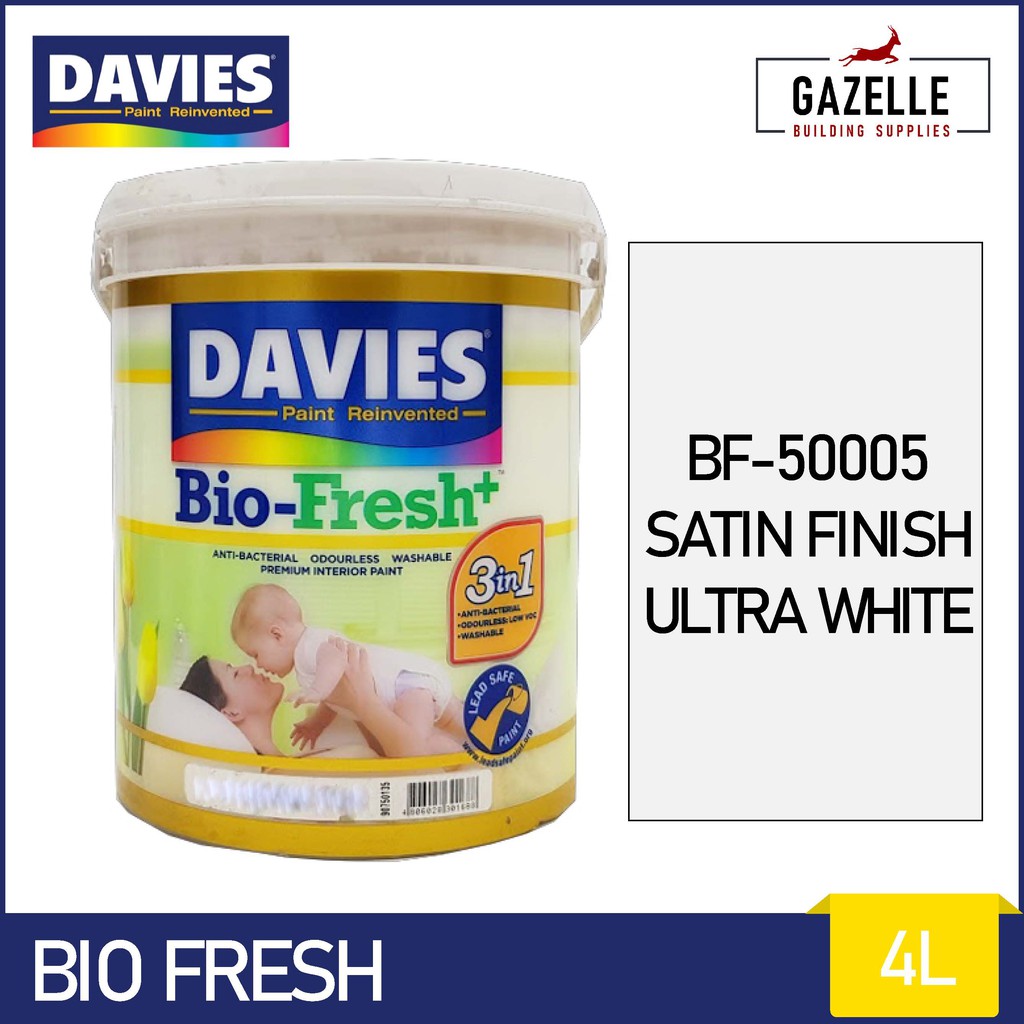 Davies Bio Fresh AntiBacterial , Odorless and Washable Paint Satin Finish Ultra White (BF50005