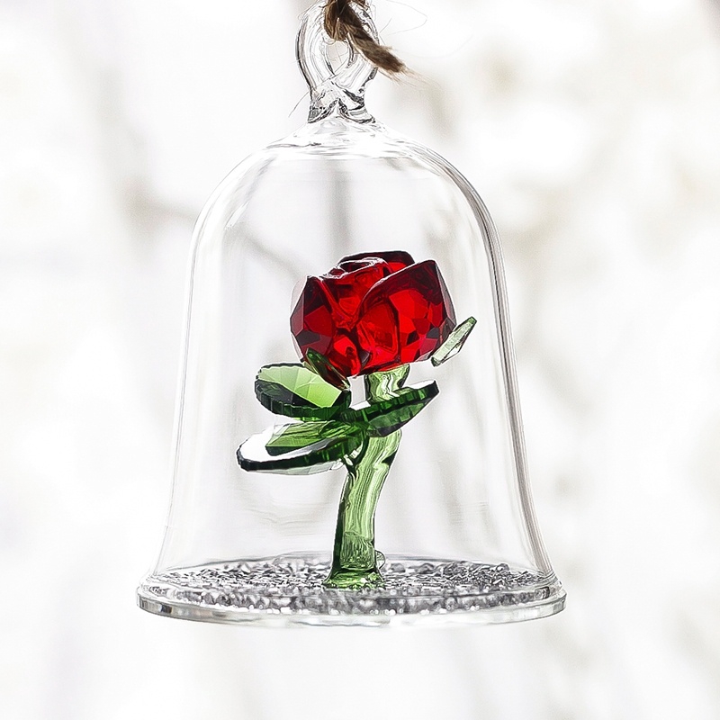 Crystal Beauty and the Beast Delighted Red Rose Glass Sculpture Glass