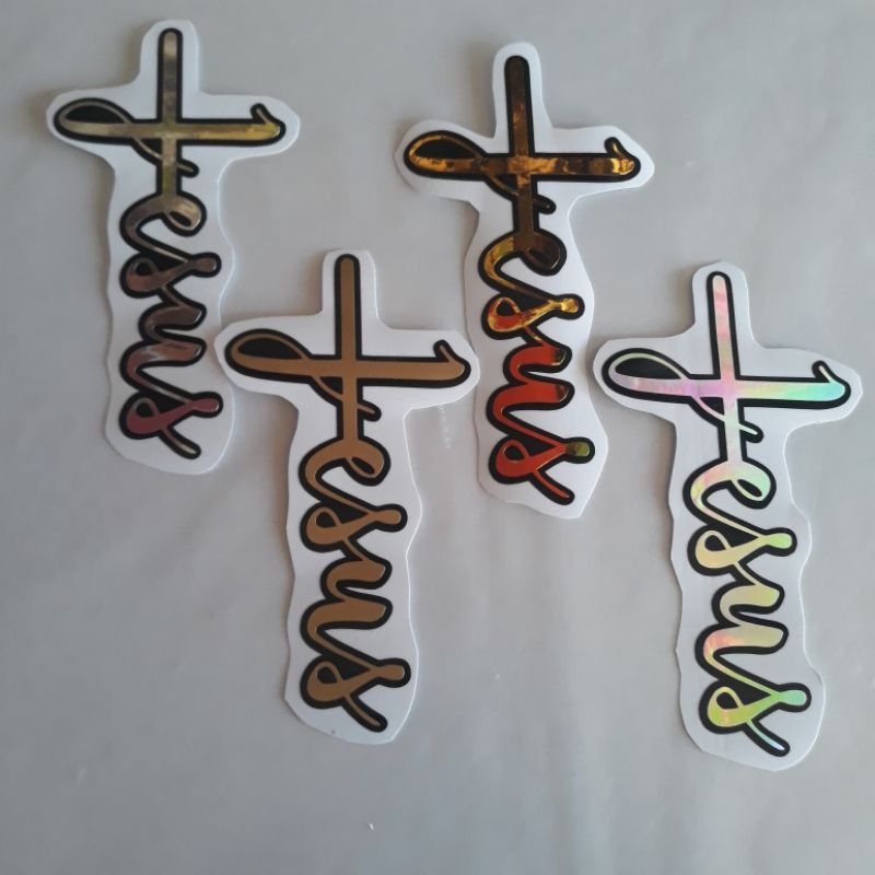 JESUS CROSSWORD STICKER/DECAL IN GOLD, SILVER & HOLOGRAM Shopee