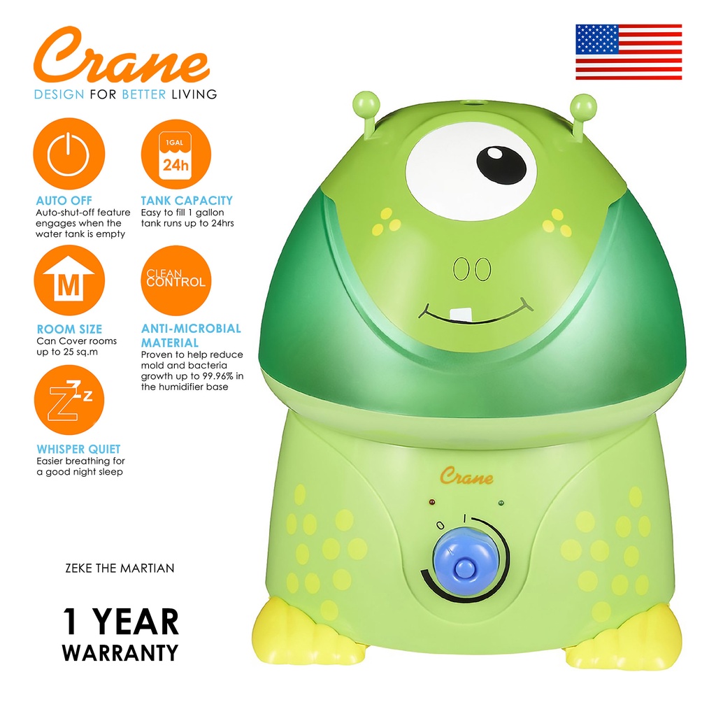 Crane Adorable Cool Mist Humidifier ZekeTheMartian for Cough, Colds
